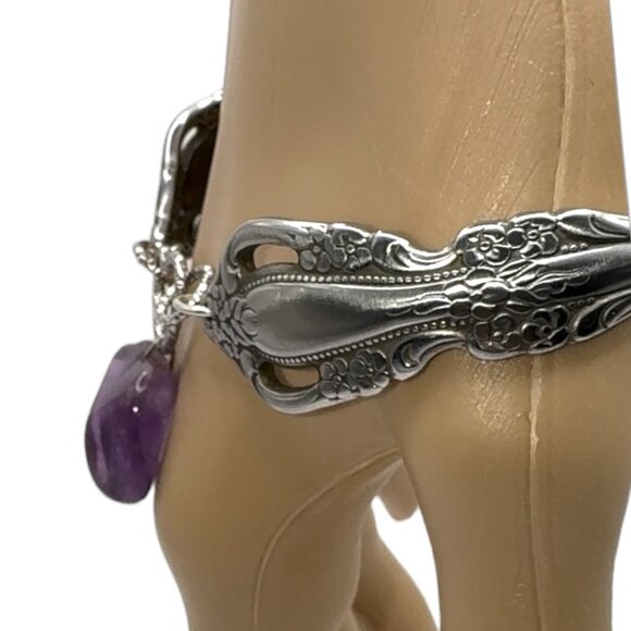 Vintage Spoon Artisan Crafted Bracelet with Amethyst Charm - Picture 4 of 14
